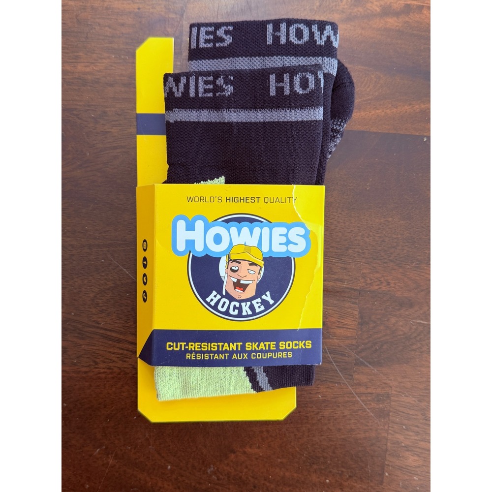 Howies Hockey Cut-Resistant Skate Socks‎ Kevlar Fiber Black Grey Yellow Large
